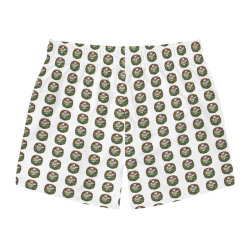 Holiday Wreath Pattern Swim Trunks — All-Over Print Christmas Beach Shorts