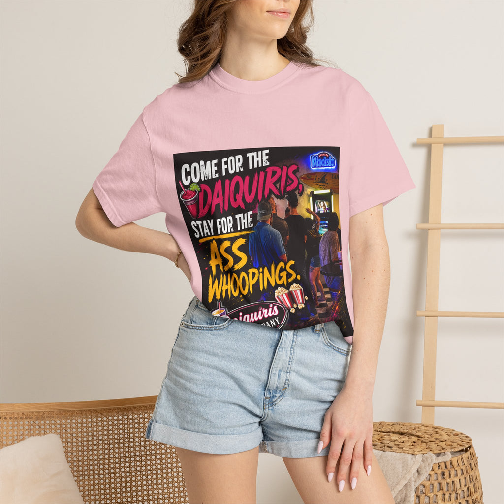 Graphic T-Shirt — "Come for the Daiquiris, Stay for the Ass Whoopings" Vintage Bar Design