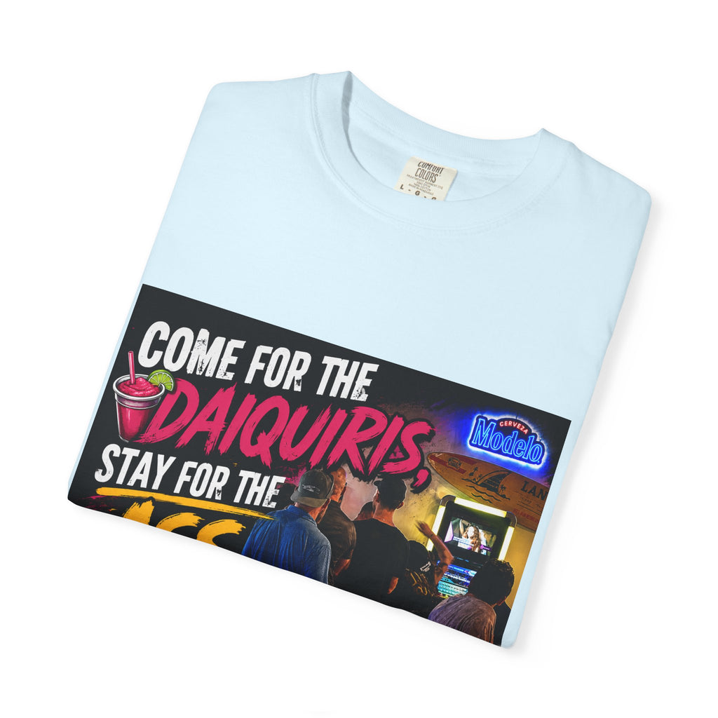 Graphic T-Shirt — "Come for the Daiquiris, Stay for the Ass Whoopings" Vintage Bar Design