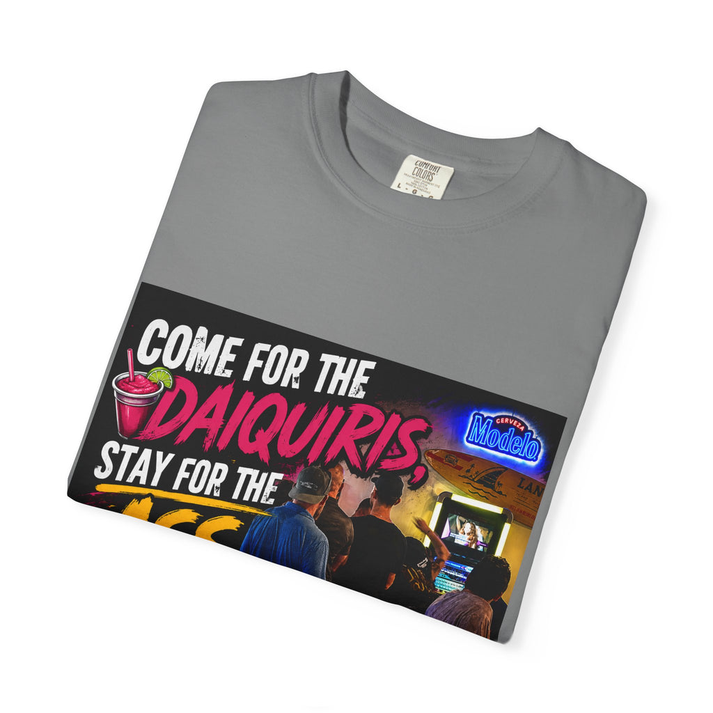 Graphic T-Shirt — "Come for the Daiquiris, Stay for the Ass Whoopings" Vintage Bar Design