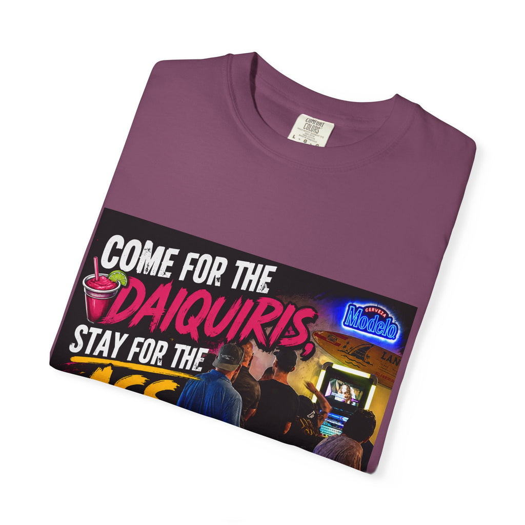 Graphic T-Shirt — "Come for the Daiquiris, Stay for the Ass Whoopings" Vintage Bar Design