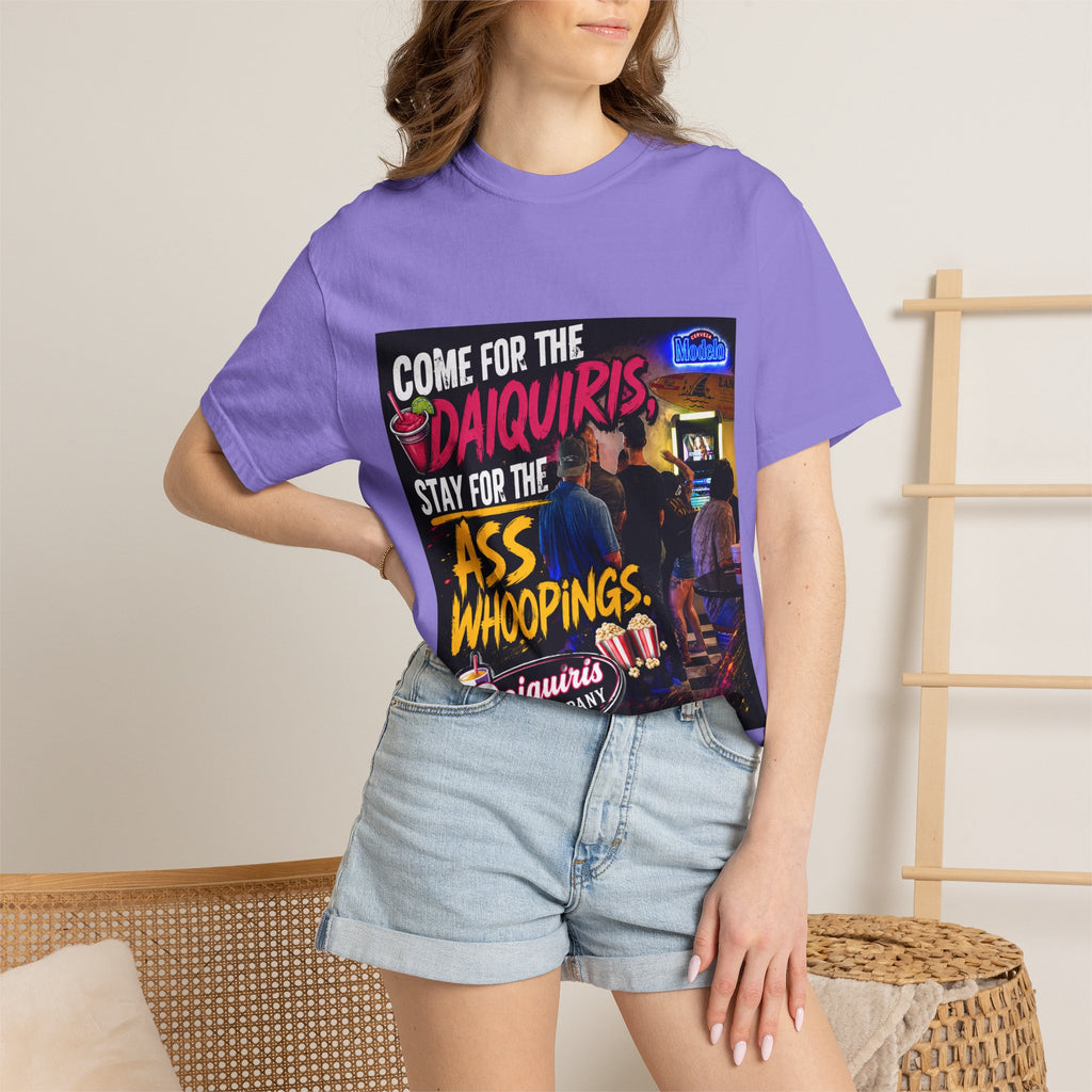 Graphic T-Shirt — "Come for the Daiquiris, Stay for the Ass Whoopings" Vintage Bar Design