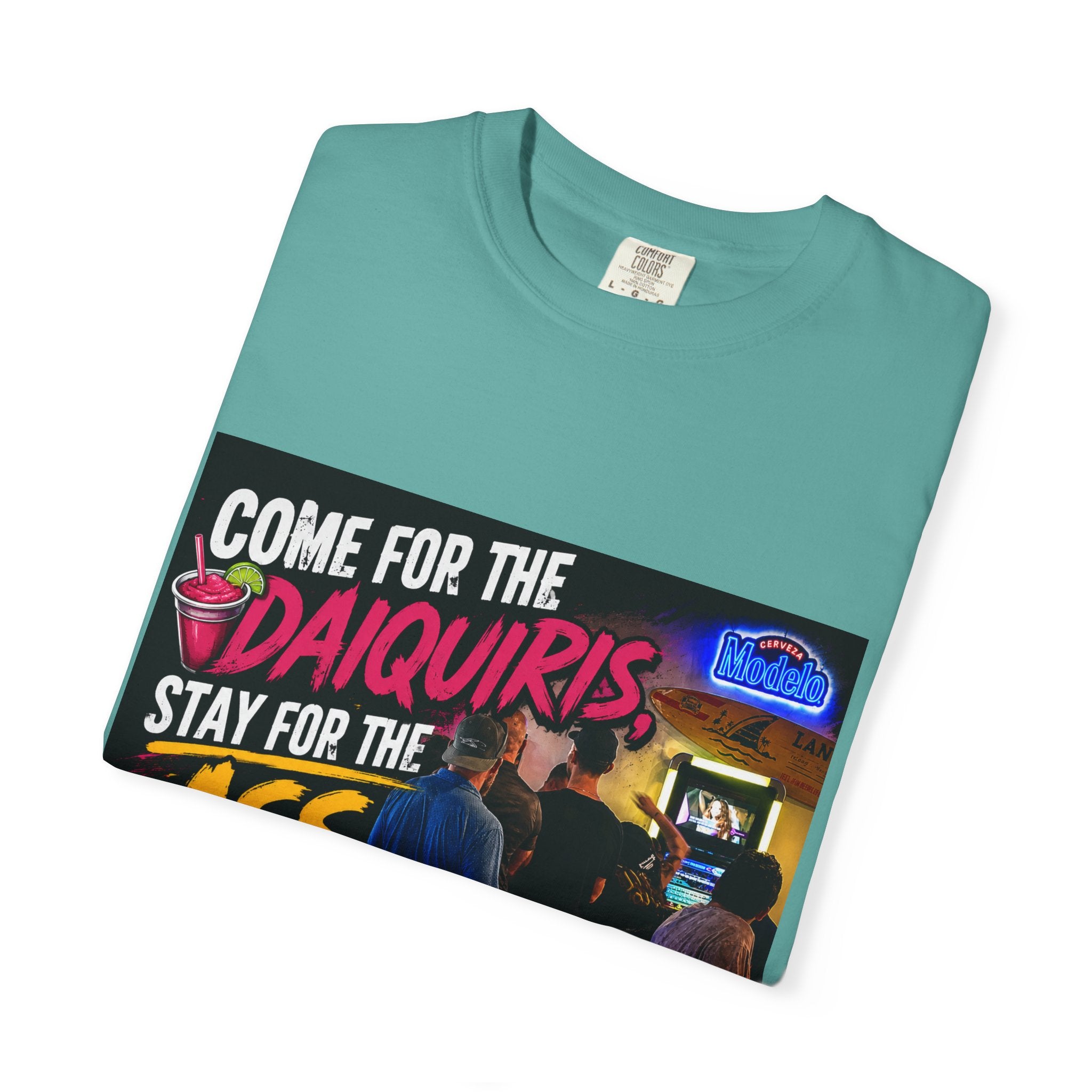 Graphic T-Shirt — "Come for the Daiquiris, Stay for the Ass Whoopings" Vintage Bar Design