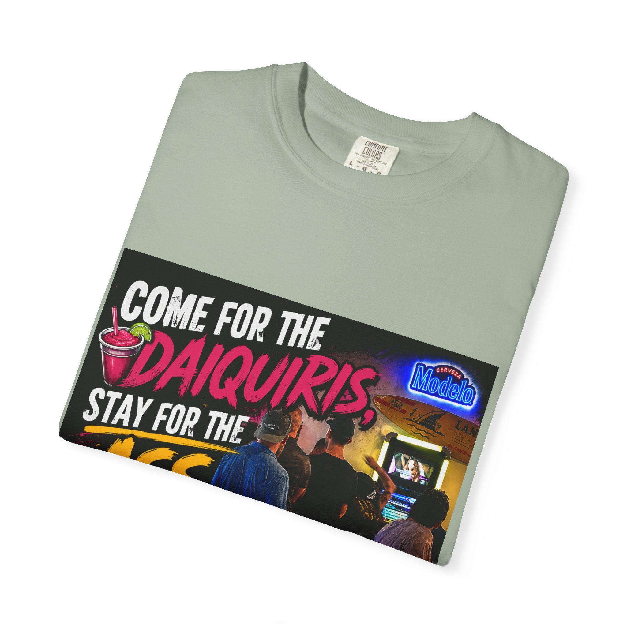 Graphic T-Shirt — "Come for the Daiquiris, Stay for the Ass Whoopings" Vintage Bar Design