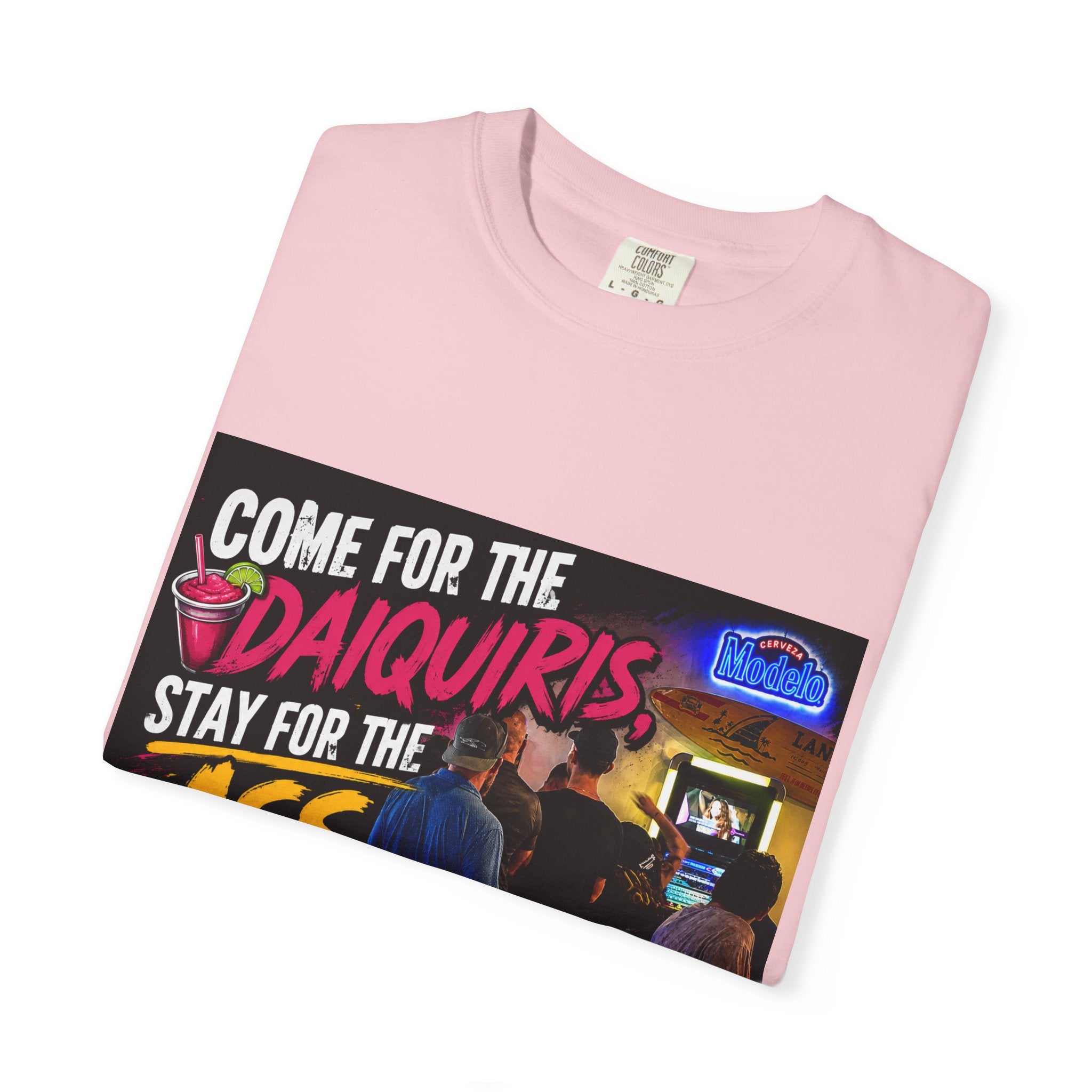 Graphic T-Shirt — "Come for the Daiquiris, Stay for the Ass Whoopings" Vintage Bar Design