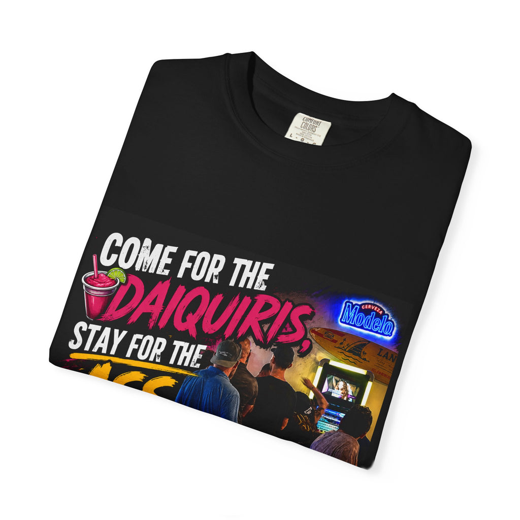 Graphic T-Shirt — "Come for the Daiquiris, Stay for the Ass Whoopings" Vintage Bar Design