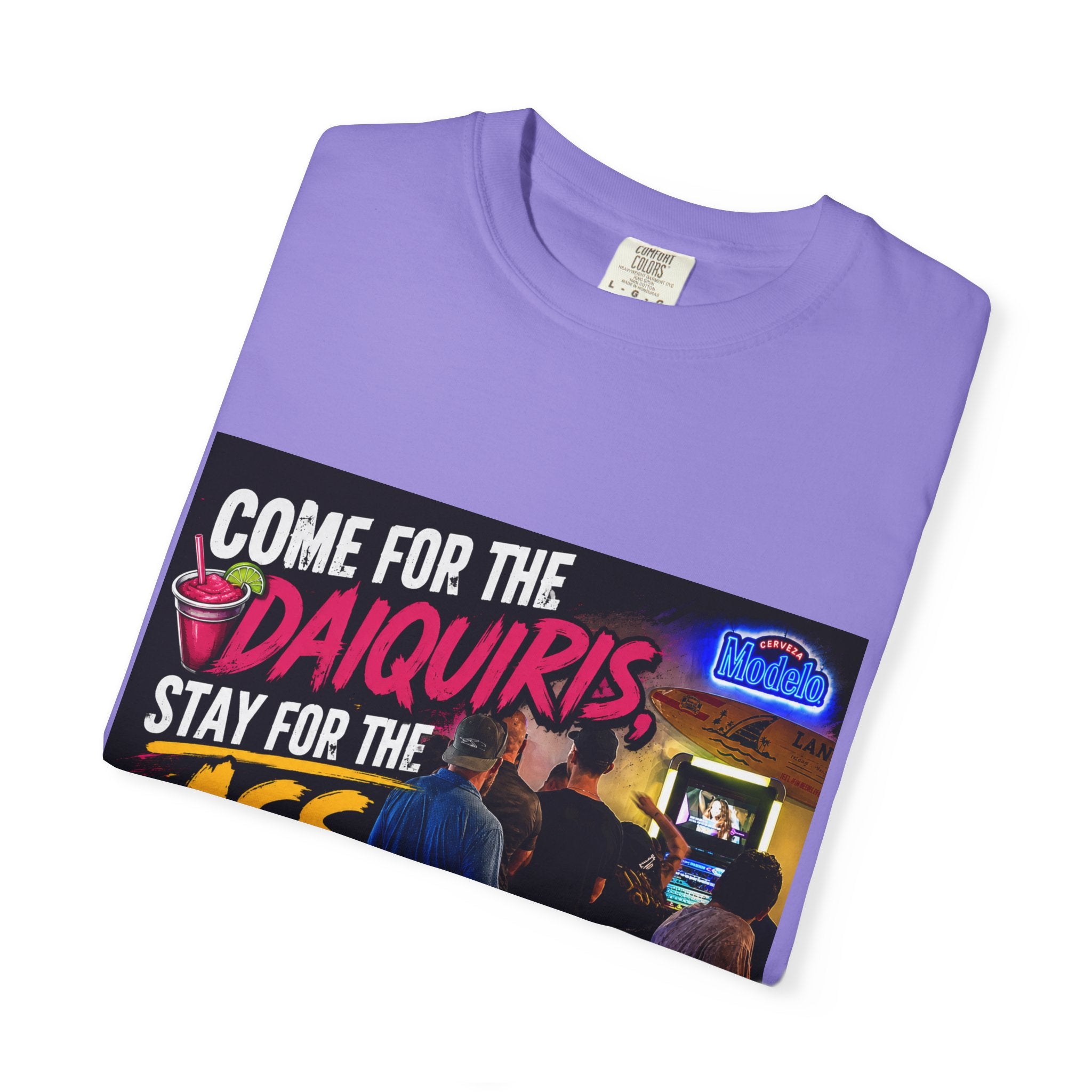 Graphic T-Shirt — "Come for the Daiquiris, Stay for the Ass Whoopings" Vintage Bar Design